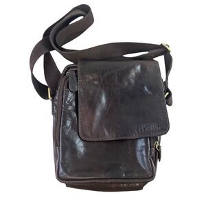 Aviator Dark Brown Leather Crossbody Messenger Bag Small Travel Pouch Distressed